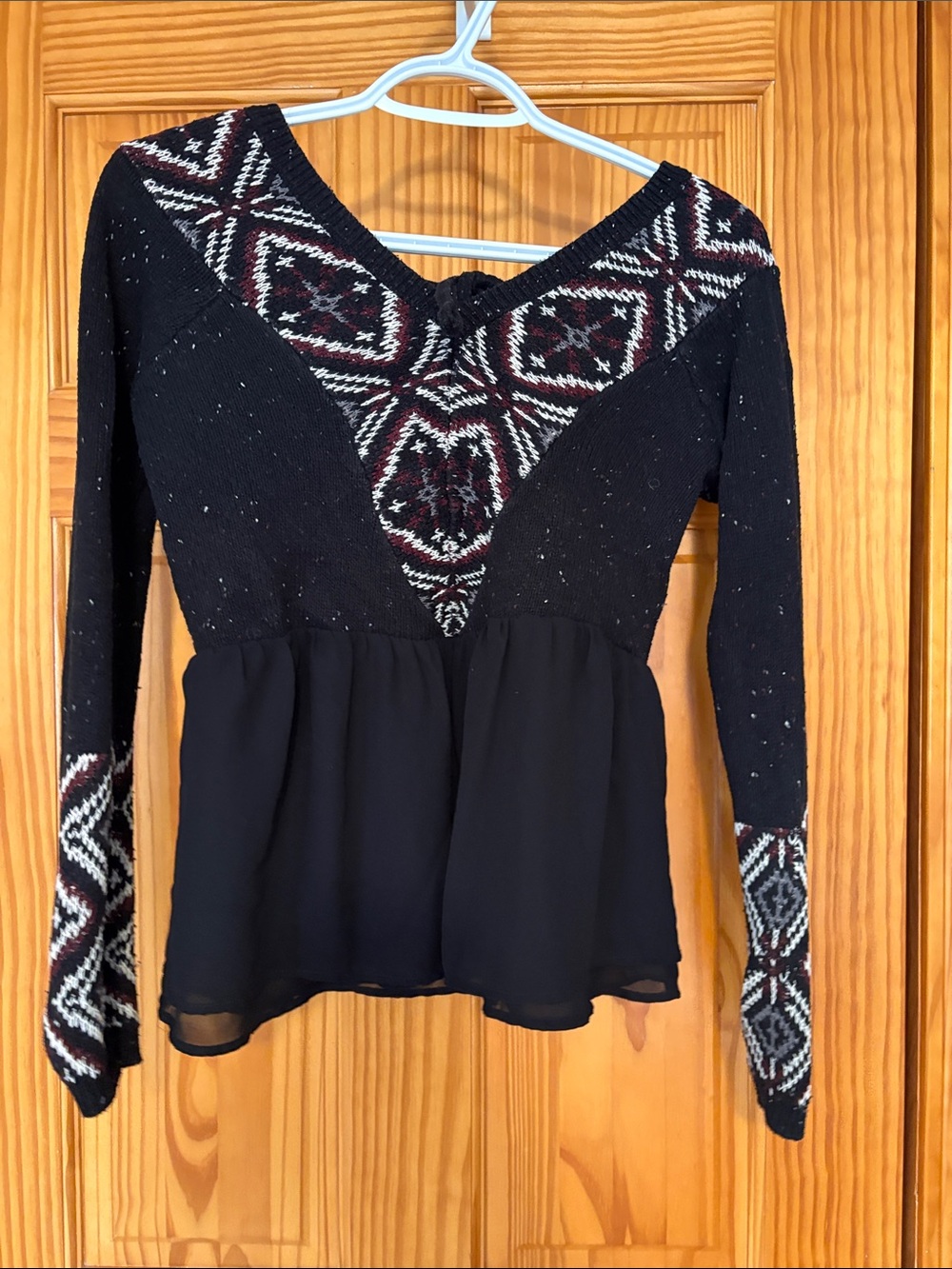 Abercrombie & Fitch Black Patterned Knit Peplum Tunic